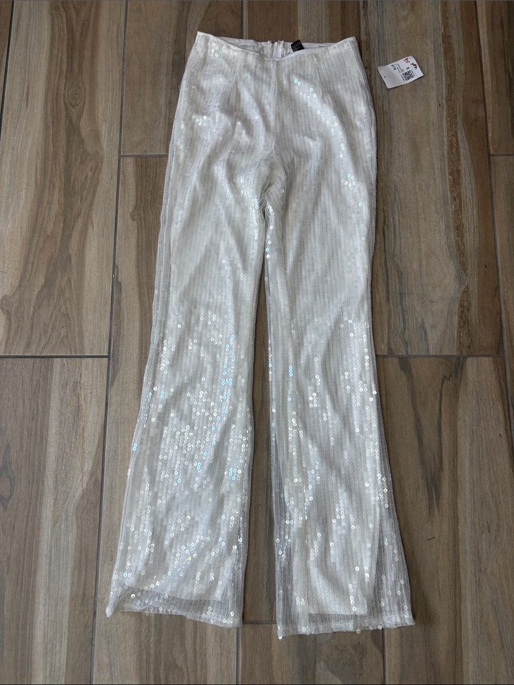 Forever 21 White Sequin Straight-Leg Pants